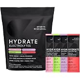 Sports Research&reg; Hydrate Electrolytes, 16 Variety Packets | Sugar-Free Passion Fruit (4), Cherry Pom. (4), Lemon Lime (4), Raspberry Lemonade (4) w/ Vitamins, Minerals, &amp; Coconut Water