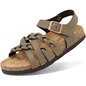 EQW Girls Sandals Cork Footbed, Adjustable Straps Little/Big Kid | hidden straps, fashion buckle design, nonslip, lightweight