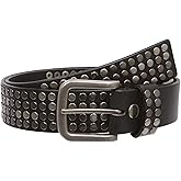 Beltiscool 1 1/2" Snap on Antique Silver Circle Metal Studded Distressed Leather Belt