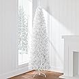 Best Choice Products White Pencil Christmas Tree 6ft Unlit Slim Decoration Without Lights, Skinny Premium Holiday Decor, Metal Stand, Easy Assembly