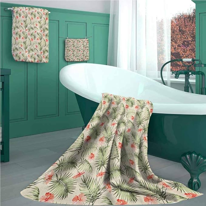 Customblanket Leaf 3 Piece Bath Towel Set, Hawaiian Aloha