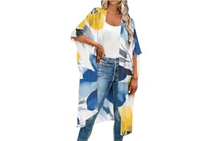 lcziwo Women's Kimono Cardigan Summer Floral Print Half Sleeve Swimsuit Coverups Beach Cover Up Casual Loose Fit Blouse