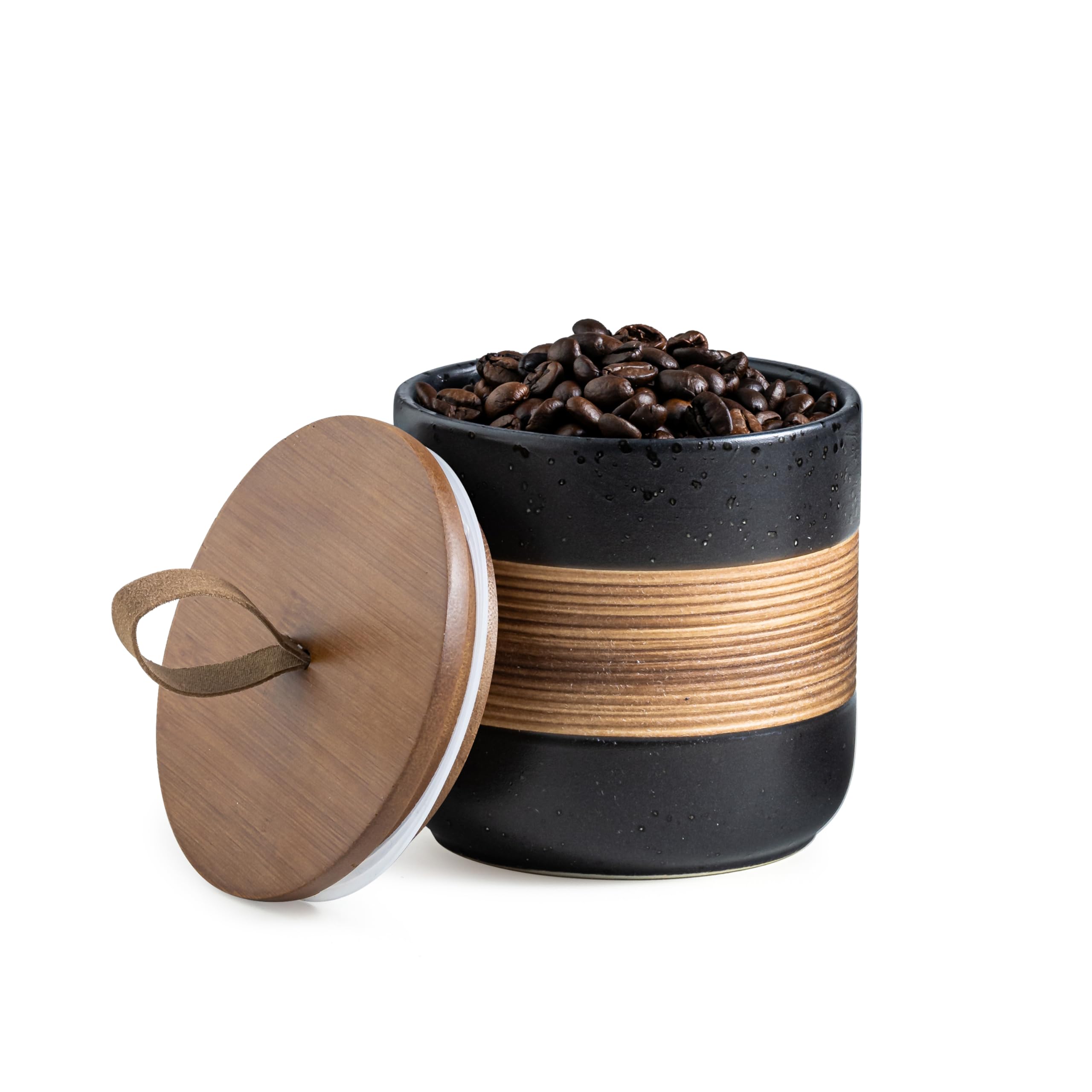 Photo 1 of Miamolo Ceramic Jar with Lid, Coffee Container Kitchen Food Storage Jars for Spice Sugar Tea Bag, Stackable Decorative Jars for Countertop, Black & 18oz