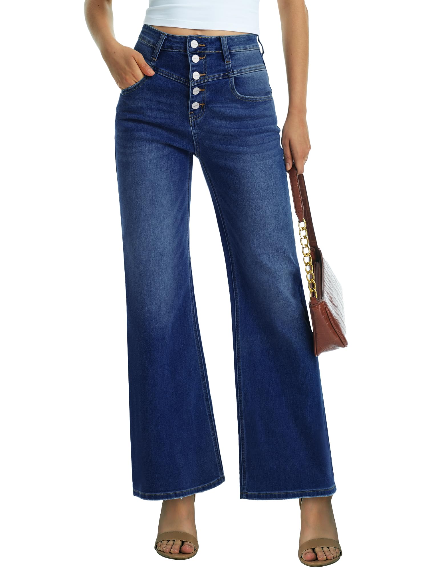 Button Fly Wide Leg Pants