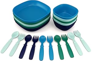 MIGHTYMOE Kid’s Dinnerware Set - 20 Pieces - Plates and Bowls - Tough Tableware for Toddlers - Made in the USA - Dishwasher and Microwave Safe - BPA Free and Shatter Resistant (Ocean)