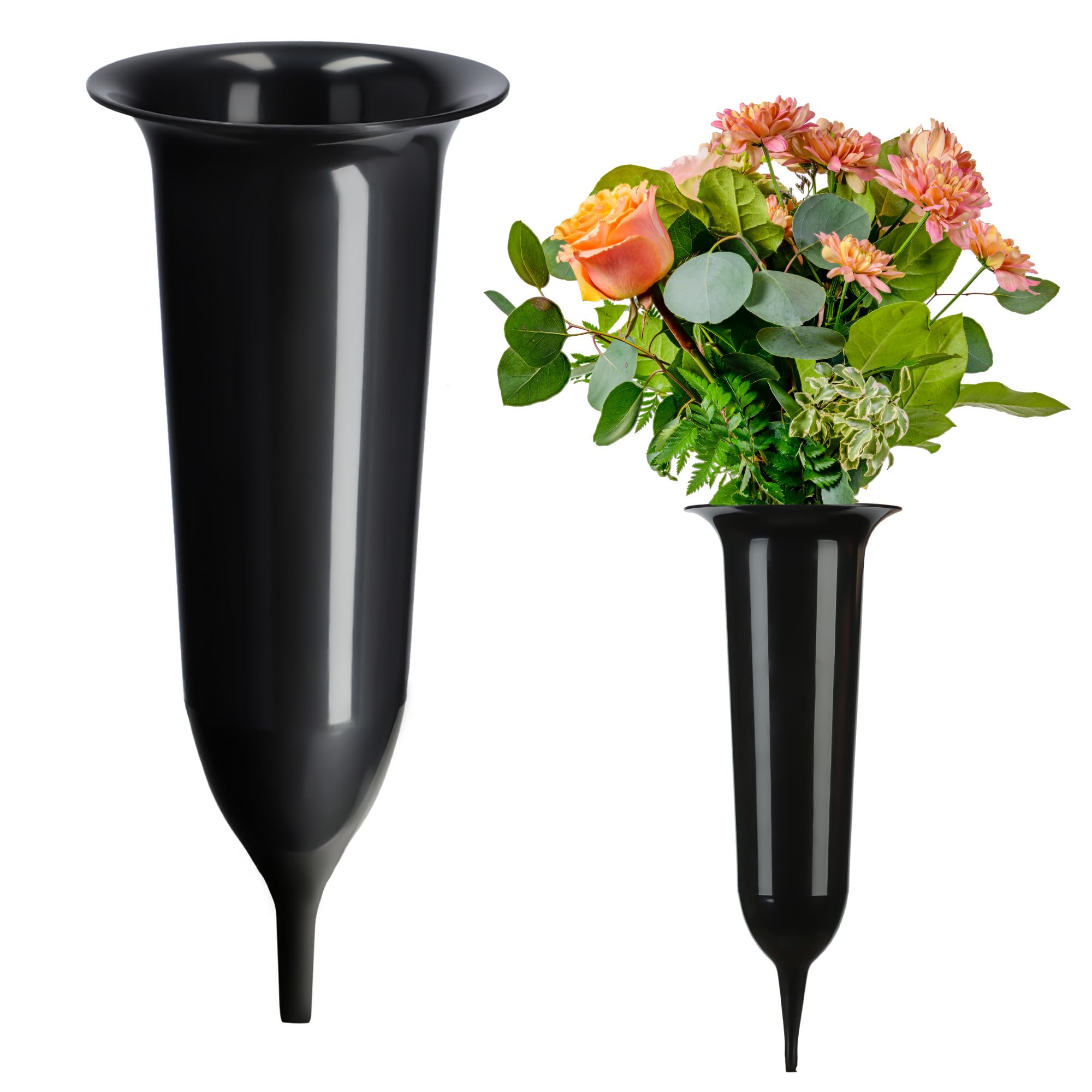 KADAX Spiked Grave Vase, Plastic Memorial Vase, Weatherproof Grave Flower Holder for Cemetery, Graveside Ornament for Artificial Flowers (23 cm, Black)