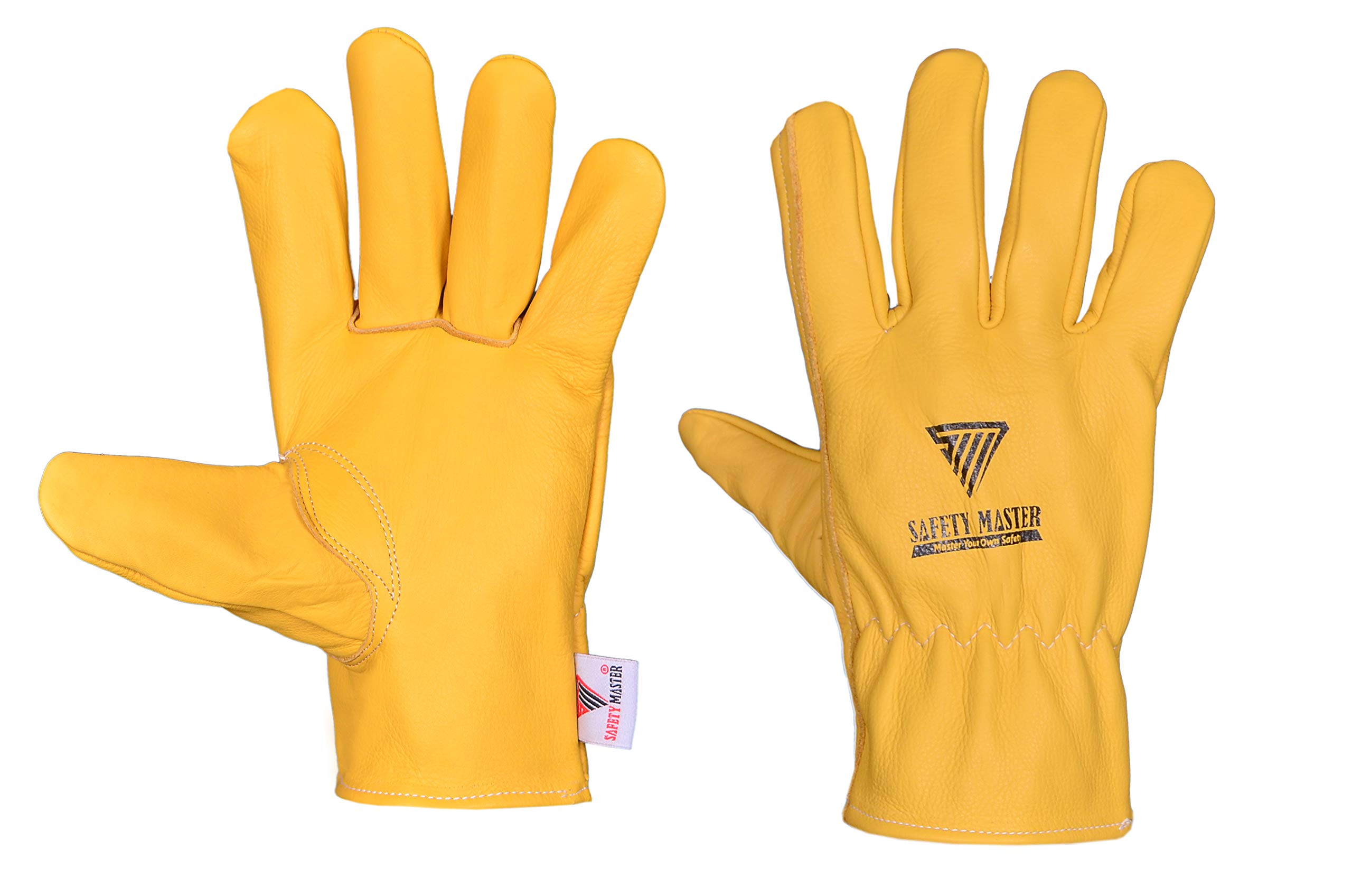 SAFETY MASTER Premium Quality Yellow Cow-grain Tig Driver Gloves., Lorry Drivers, Warehouse and Gardening Gloves, With-out Lining, Yellow, M,L,XL (X-Large)