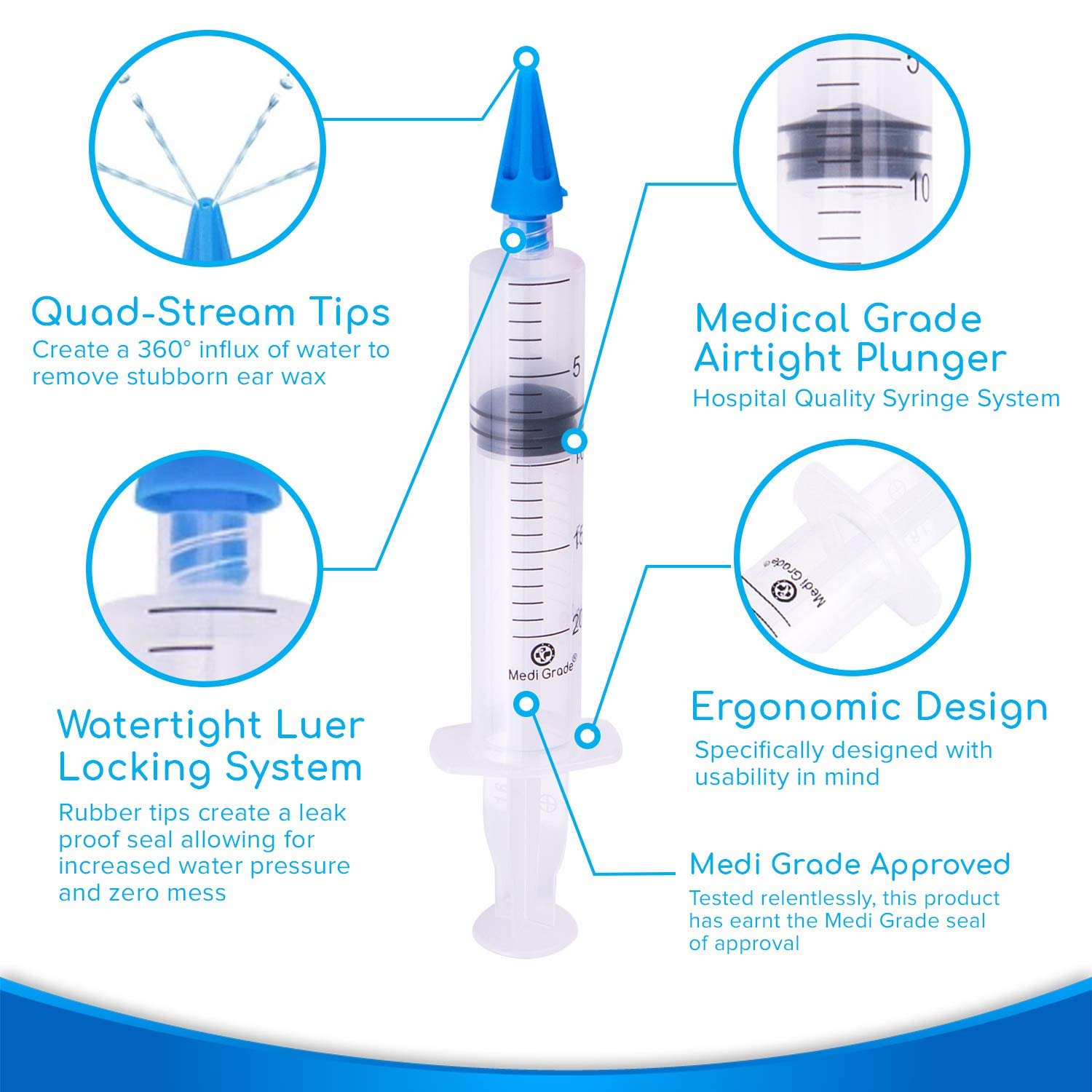 [6pc] Ear Wax Remover Kit with Olive Oil Ear Drops Reusable Ear Cleaner by Medi Grade 3 x