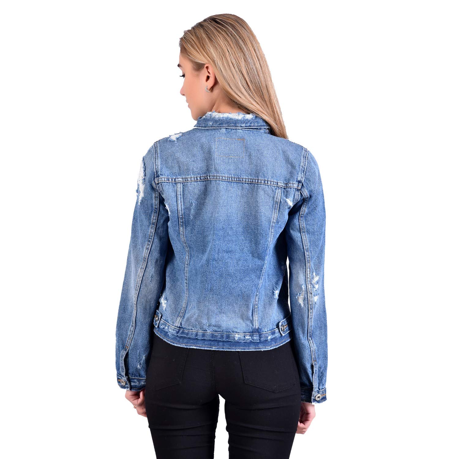 mansicollections blue distressed shredded denim jacket for women