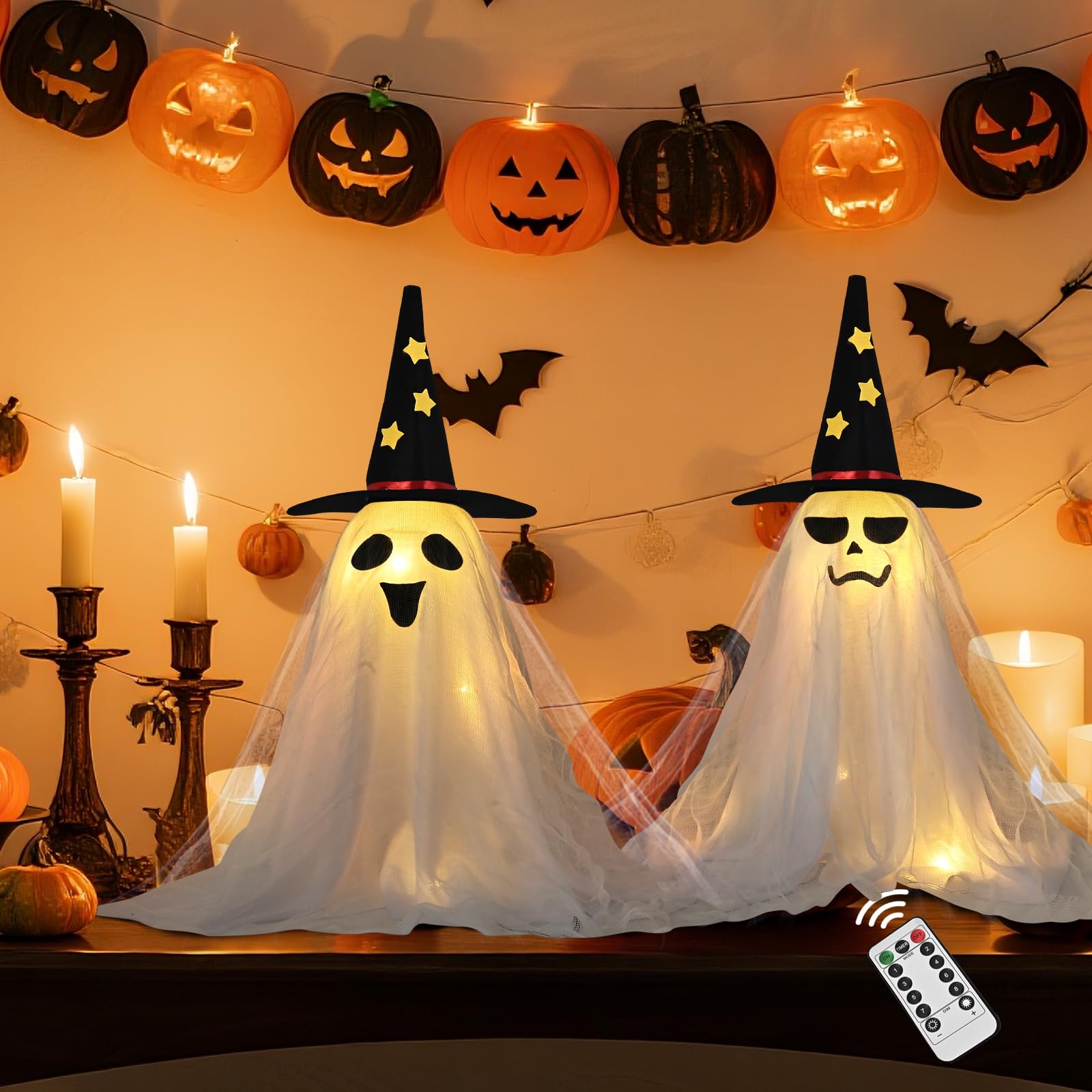 Photo 1 of ****PHOTO FOR ITEM REFERENCE/ PUMPKINS****** Light-Up Pumpkin Kit, Halloween Decorations Indoor, 2 Packs Spooky Pumpkins with Remote String Lights Battery Operated, Halloween Decor for Mantel, Shelf & Tabletop Decor