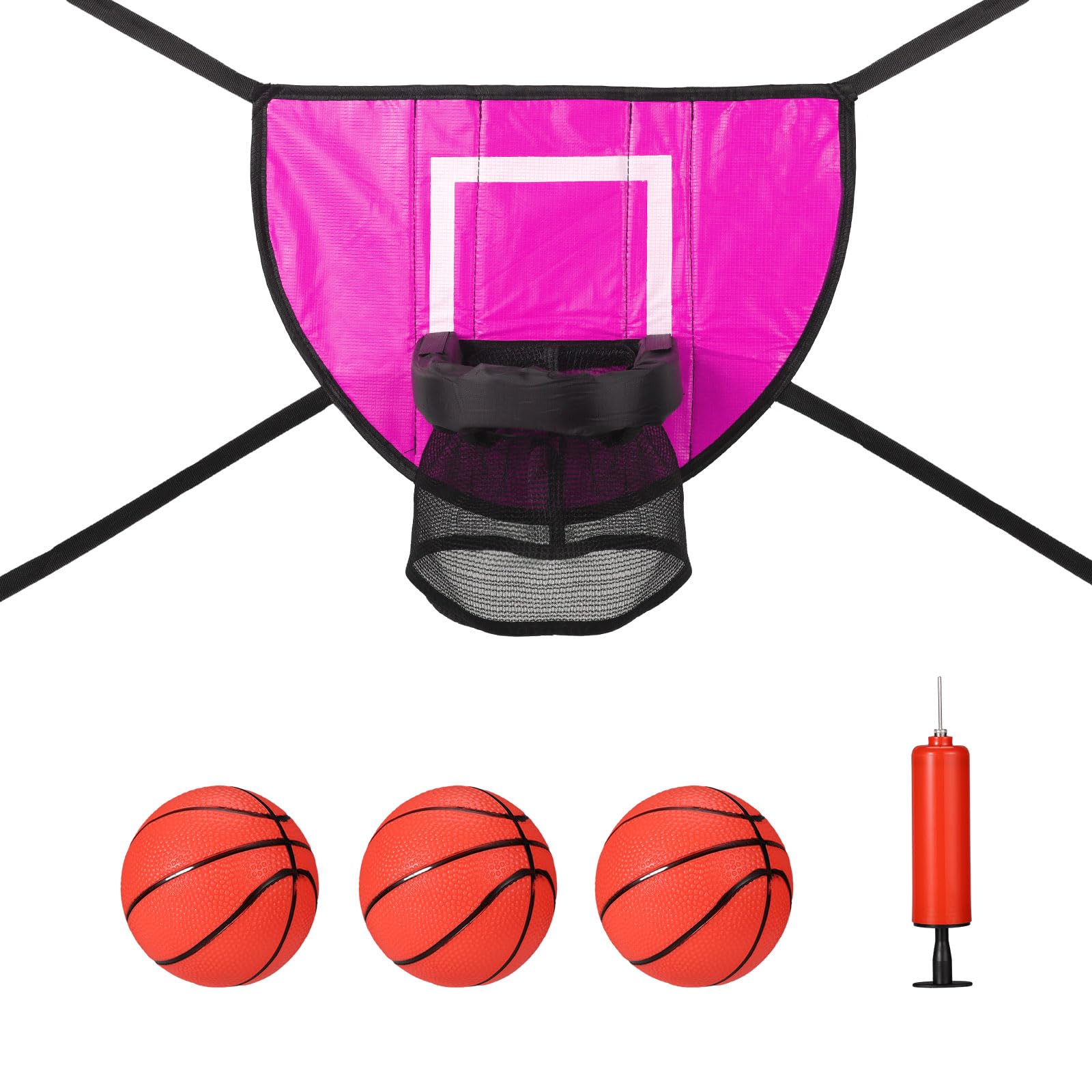 lasuroa Trampoline Basketball Hoop Attachment Set, Soft Basketball Goal for Trampoline with 3 Mini Basketball and 1 Pump, Waterproof Trampoline Accessories Basketball for Basketball Lovers (Pink)