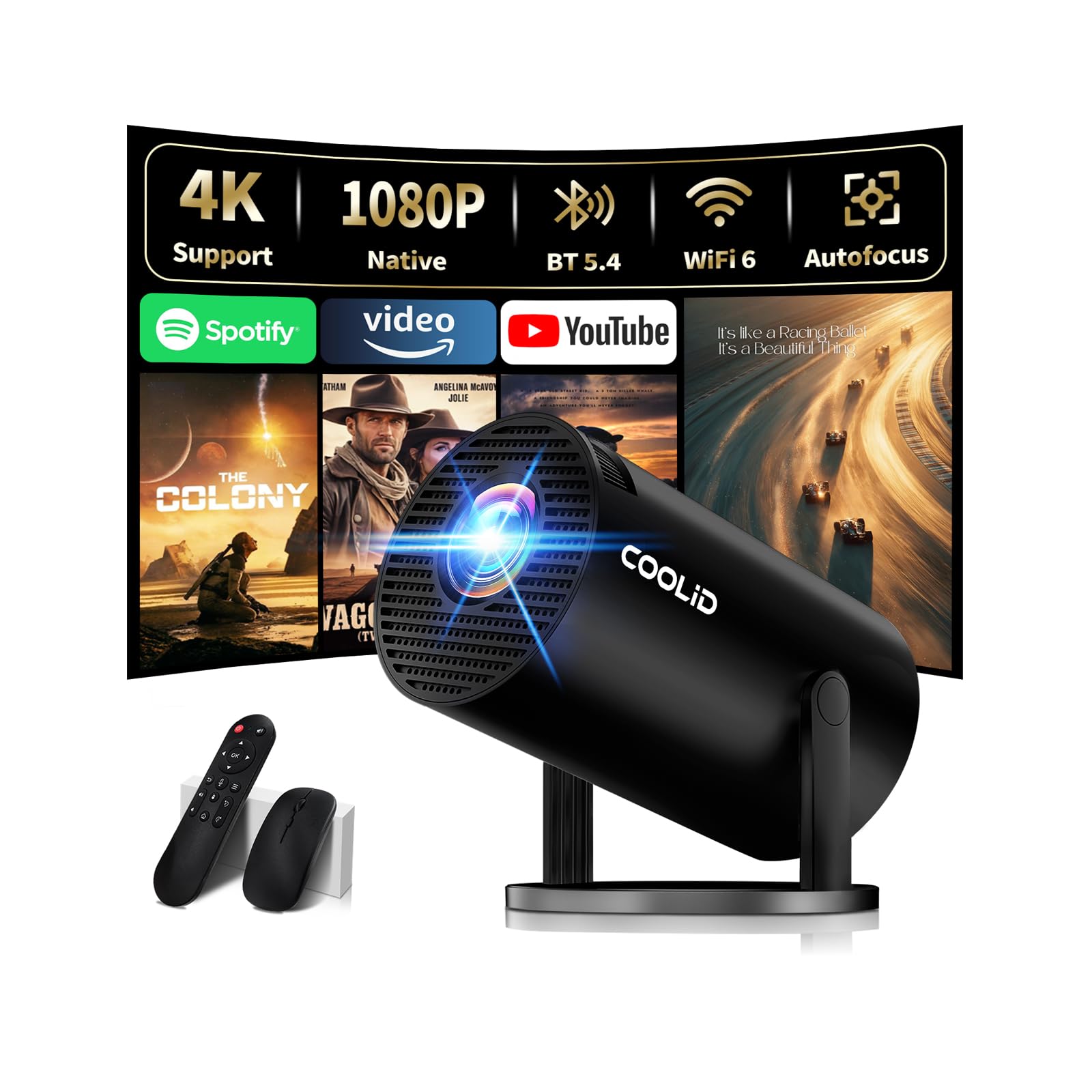 Photo 1 of [Built-in Apps & 2025 Upgraded] Mini Projector Support 4K 1080P Auto Keystone 270° Rotatable with WiFi 6 and Bluetooth 5.4, Projector Portable Compatibile with HDMI/TV Stick/Memory Stick/Laptop-Black