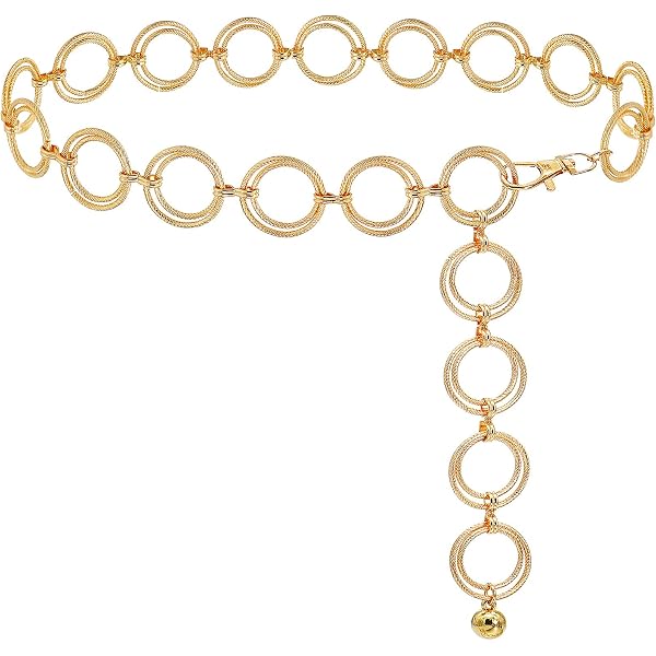 Chain Link Belt Womens 36 Gold Good Oval Large Links Vintage Style Vintage Gold Tone Woven Chain Link Belt Oval Adjustable  main image 2