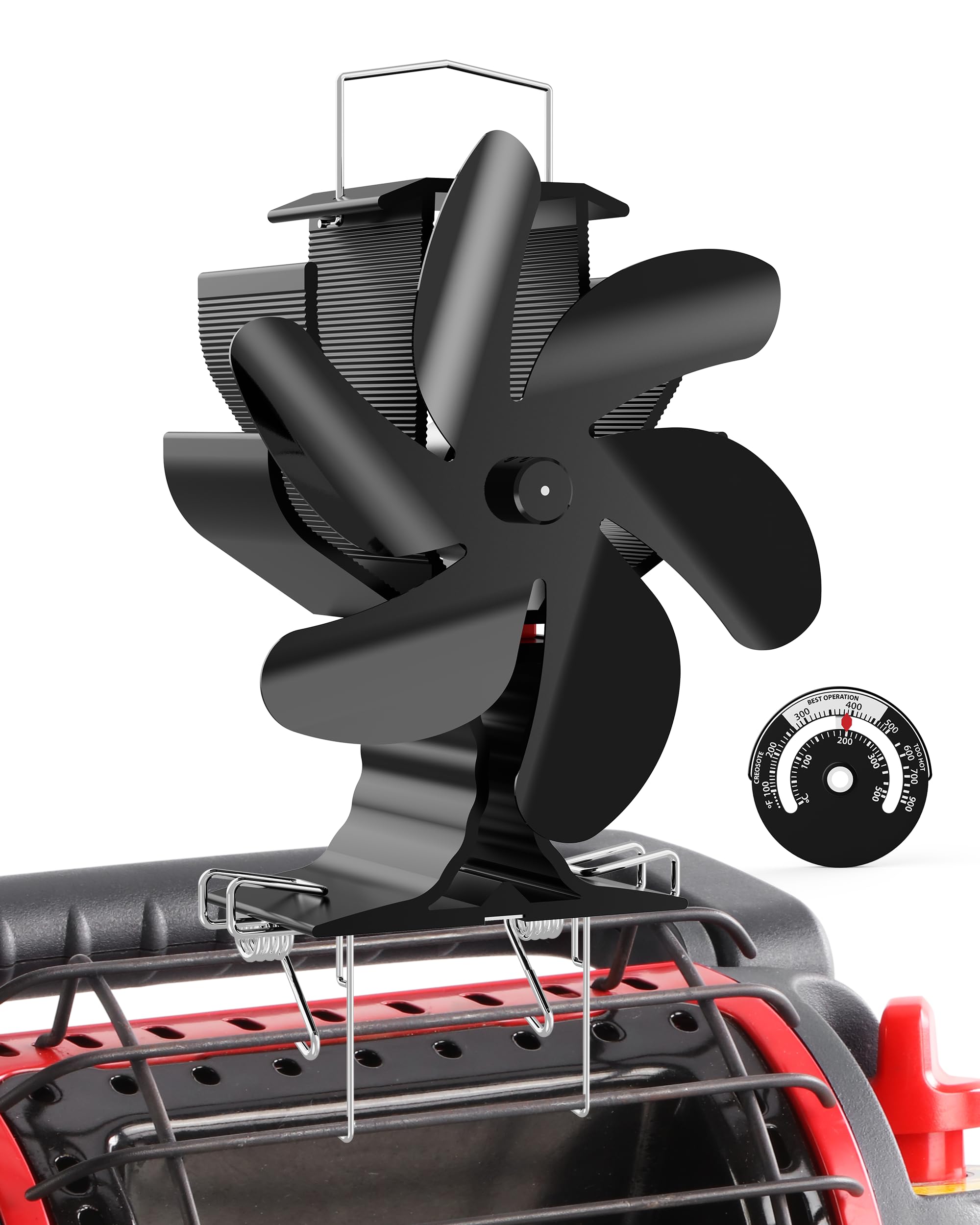 Photo 1 of HIDALIFE Wood Stove Fan for Heater, Heat Powered Fireplace 6 Blades Fan with Bracket Compatible for Mr Buddy Heater,Thermal Tent Heater Fan for Camping Propane Heater with Magnetic Thermometer