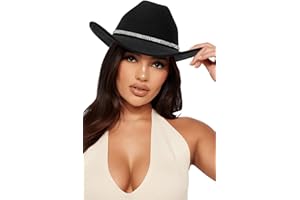 XUOAZ Women Western Rhinestone Cowboy Hat - Classic Bling Diamond Band Decoration Rodeo Fedora Hat(Size:Large)