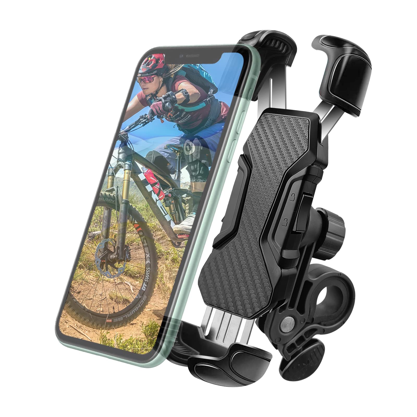 Yumzeco Waterproof Antiskid Shockproof Bike Phone Holder, Size Adjustable Motorcycle Phone Holder Compatible with 4.7-6.8 Inch, Suitable for Scooter, Stroller