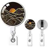 2 Pack Retractable Badge Holders Cute Badge Reel Badge Clip ID Card Holders for Student Office Worker Doctor Nurse Teacher(Gold Mountains)
