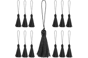 Fenghuangwu 48pcs 3.75inch Mini Bookmark Tassels Handmade Keychain Tassel Silky Floss Craft Tassel for Jewelry Making,Tags,DIY Accessory(Black)