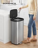 SONGMICS 68L Kitchen Bin Pedal Trash Can with Lid Metal Silver Black LTB520E68 view 2