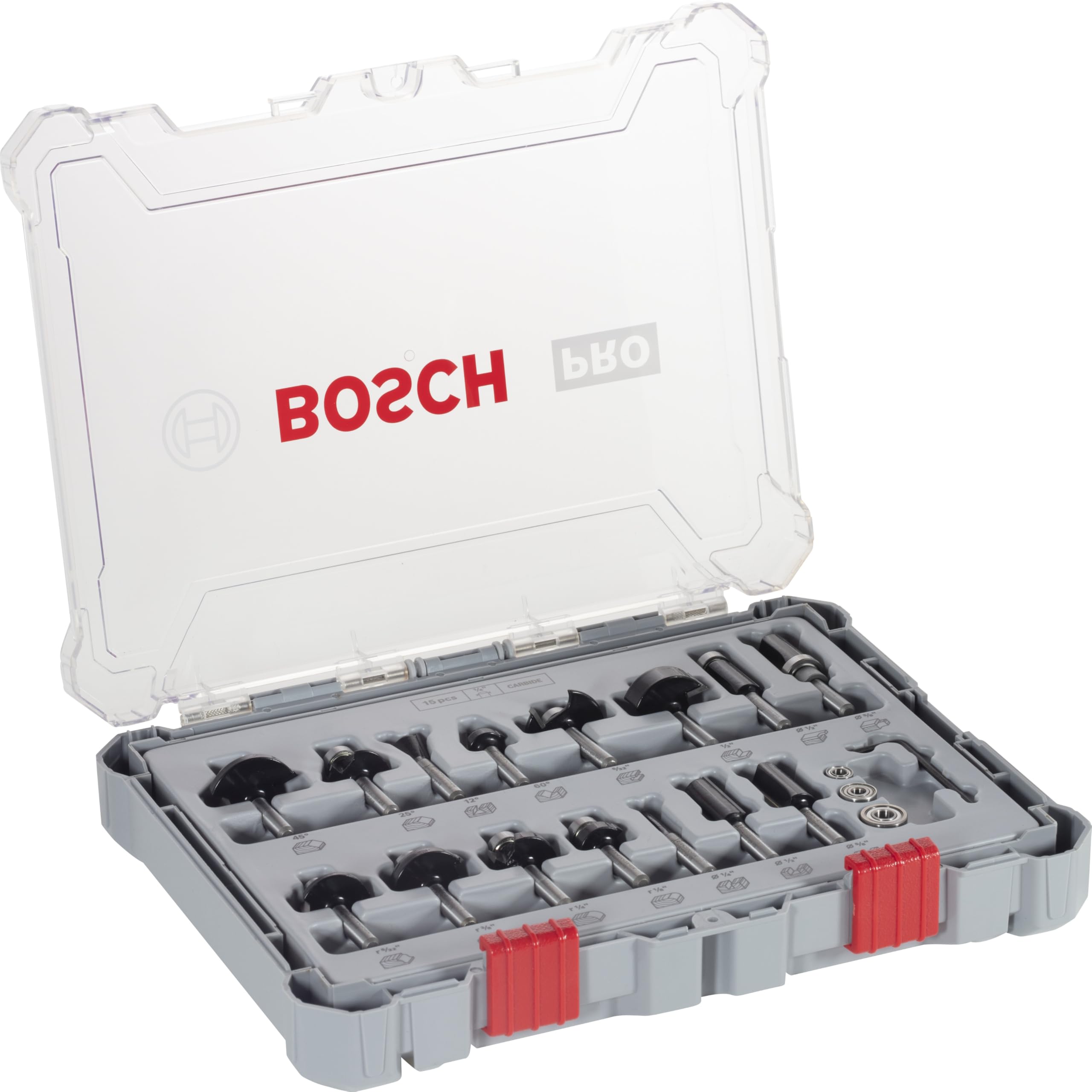 Bosch Professional 15 pcs. Mixed Router Bit Set (for Wood, Ø 1/4 Inch Shank, Accessory Router)