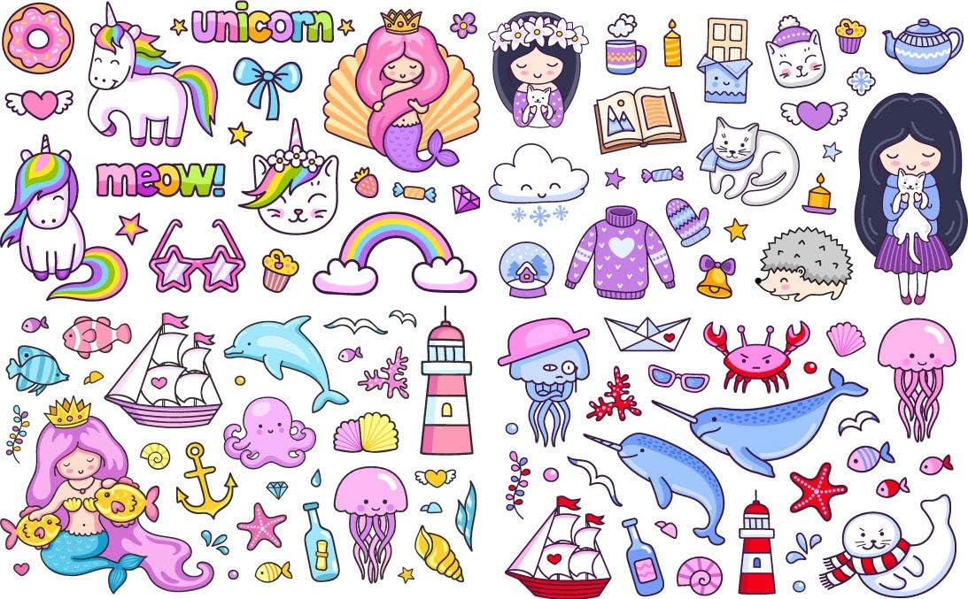 Girls Unicorn Stickers Girls Kids Laptop Children Scrapbook Diary Album Decals, Multicoloured