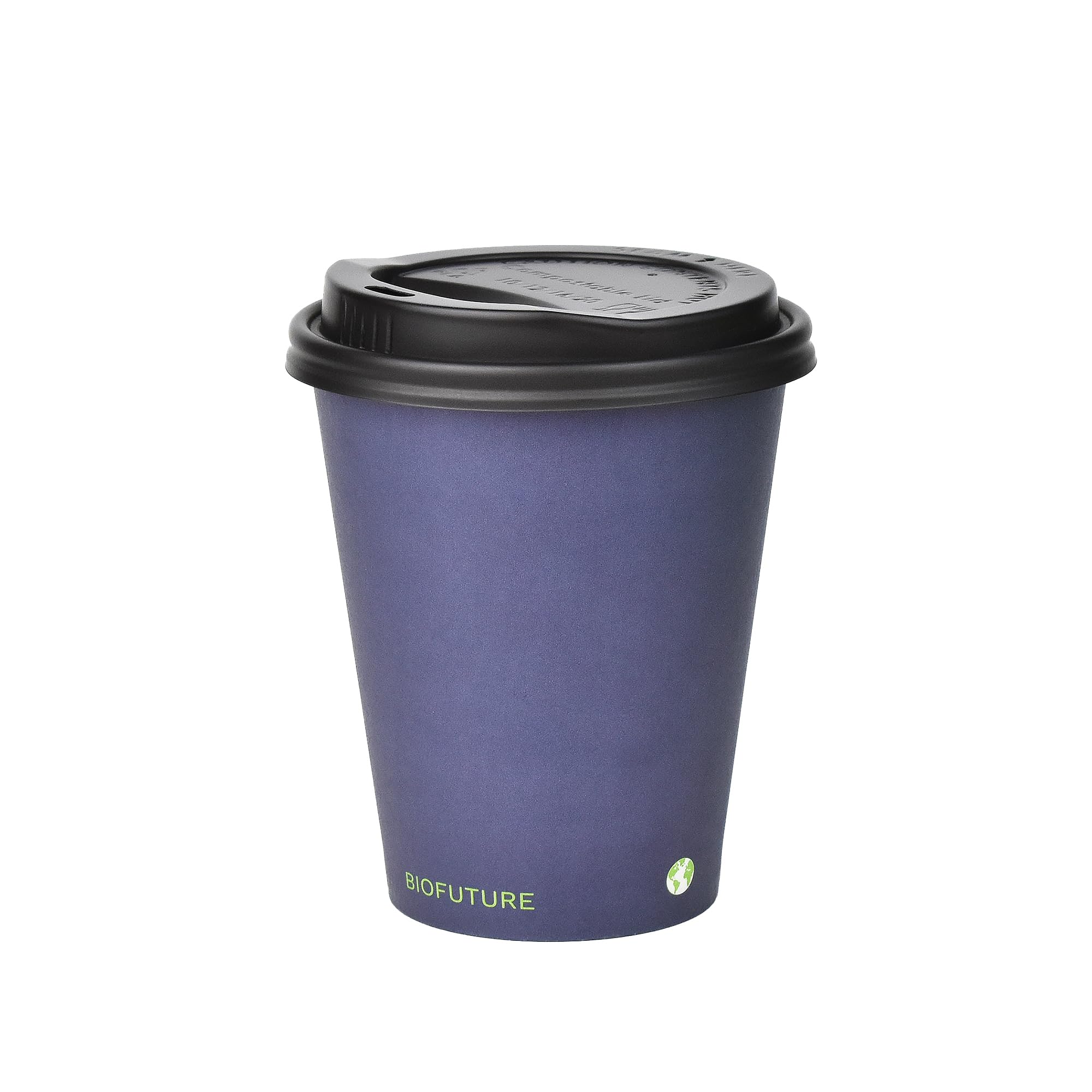 BIOFUTURE Biodegradable Coffee Cups – Blue, 50 Count Disposable, 8 Ounce Paper Cups with Lids – Eco-Friendly and 100% Compostable – Ideal for Tea, Coffee, and Hot Drinks (50 Pcs, Blue, 8oz)