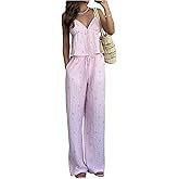 SweatyRocks Women's 2 Piece Summer Outfits Bow Stripe Print Peplum Cami Top and Pants Going Out Sets