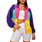 WDIRARA Women's Color Block Zipper Front Long Sleeve Sporty Windbreaker Jacket