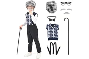 FIHCH 100 Days of School Costume Toddler Old Man Costume for Kids Grandpa Costume Vest，Hat and Glasses Cosplay Set