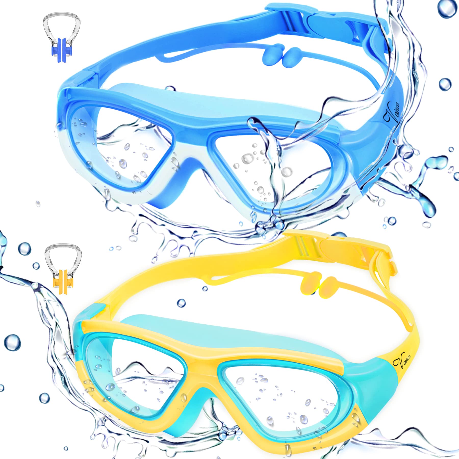 Photo 1 of Vvinca Goggles for Swimming Kids 2 Pack, Anti-Fog Wide View Anit-UV Pool Goggles, Leakproof Quick Adjustable Silicone Strap Swim Glasses for Boys Girls Kids Age 3-12