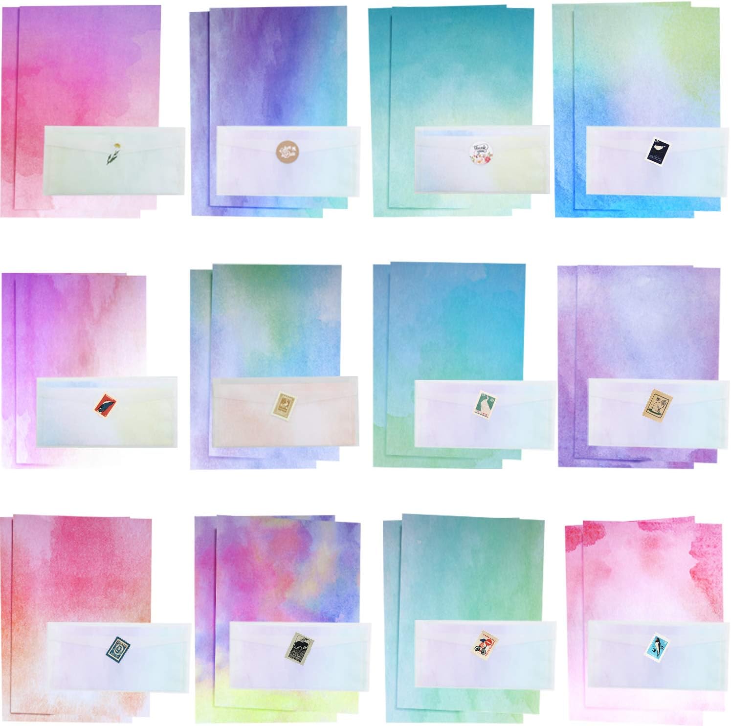 Stationary Paper and Envelopes Set Watercolor Styles Letter Writing