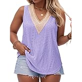 VISLILY Women's-Plus-Size-Summer-Tank-Tops Lace Trim Deep V Neck Shirts Cute Sleeveless Tunics Trendy Eyelet Blouses XL-5XL