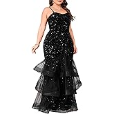 dasmzper Women Sexy Sleeveless Sequin Mesh Patchwork Maxi Dress Red Plus Size Sling Cocktail Party Formal Gowns