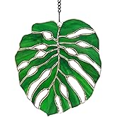 Tuitessine Monstera Stained Glass Suncatcher Window Decor,Tropical Leaf Hanging Ornament 7.5 x 6.5, Handmade Glass Panel for Home & Garden,Unique Birthday Gift for Plant Lovers