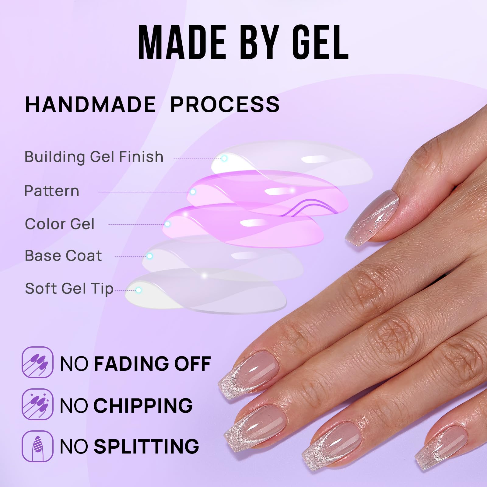 BTArtbox Press On Nails Short - Cat Eye French Tip Press On Nails Coffin, Light Weight & Fit Perfectly Nail Tips, Natural Fake Nail with Glue, Glue On Nails in 16 Sizes - 30 Nail Kit, Milky Way - Image 6