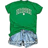 St Patricks Day Shirts for Women Lucky Irish Shamrock Clover Embroidery Graphic Tees Casual Short Sleeve Tops
