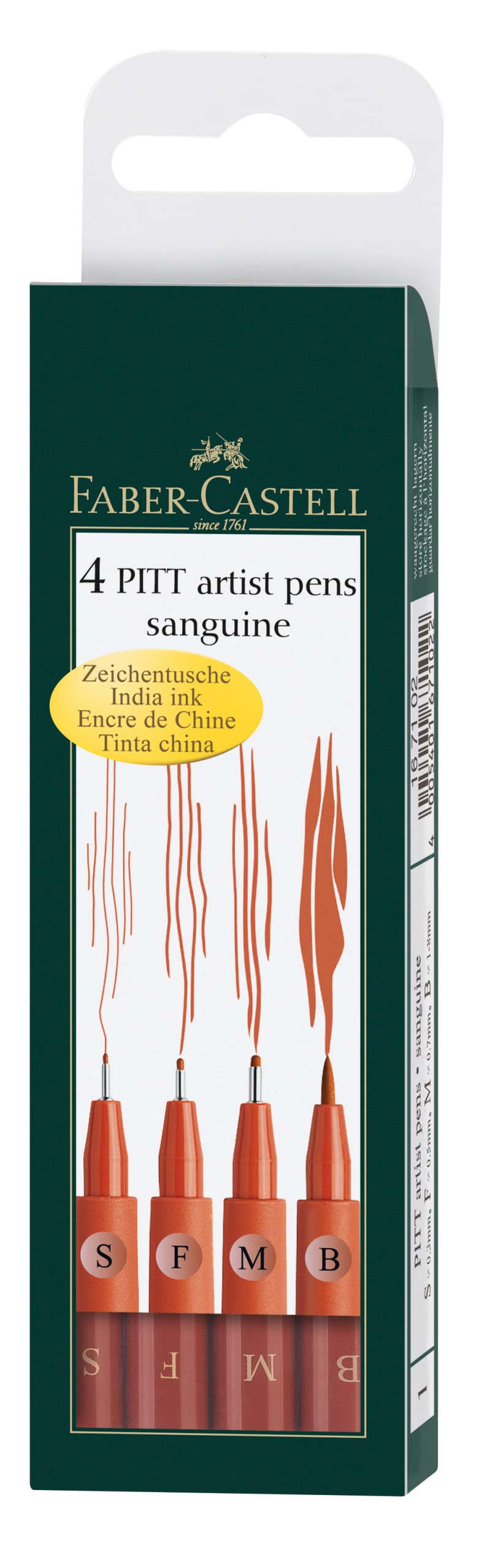 Faber-Castell Art & Graphic Pitt Artist Pen India Ink Pen, Sanguine, Wallet Of 4, For Art, Craft, Drawing, Sketching, Home, School, University, Colouring โ image 1