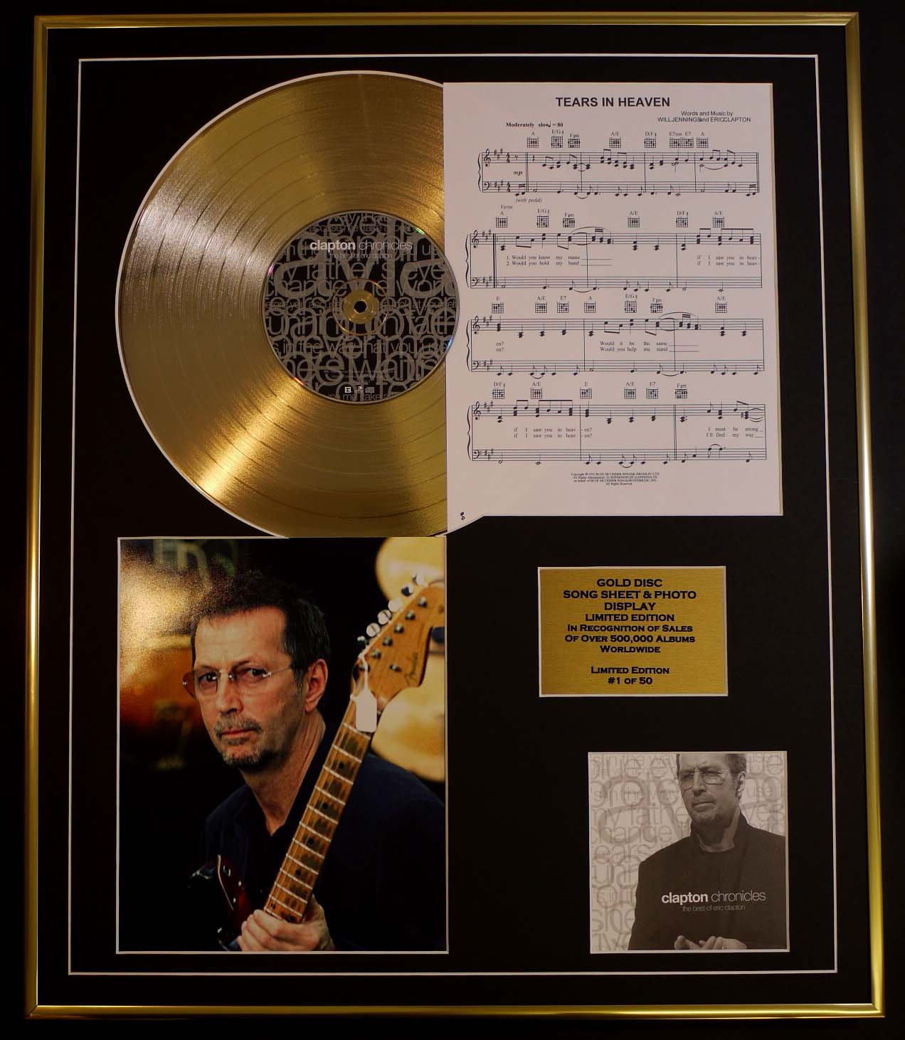ERIC CLAPTON/CD GOLD DISC, SONG SHEET & PHOTO DISPLAY/LTD. EDITION/COA/ALBUM, CLAPTON CHRONICLES/SONG SHEET, TEARS IN HEAVEN