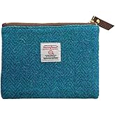Harris Tweed Coin Purse Handmade Lipstick Bag Vintage British Portable Credit Card ID Wallet with YKK Zipper for Women men (Blue, Large)