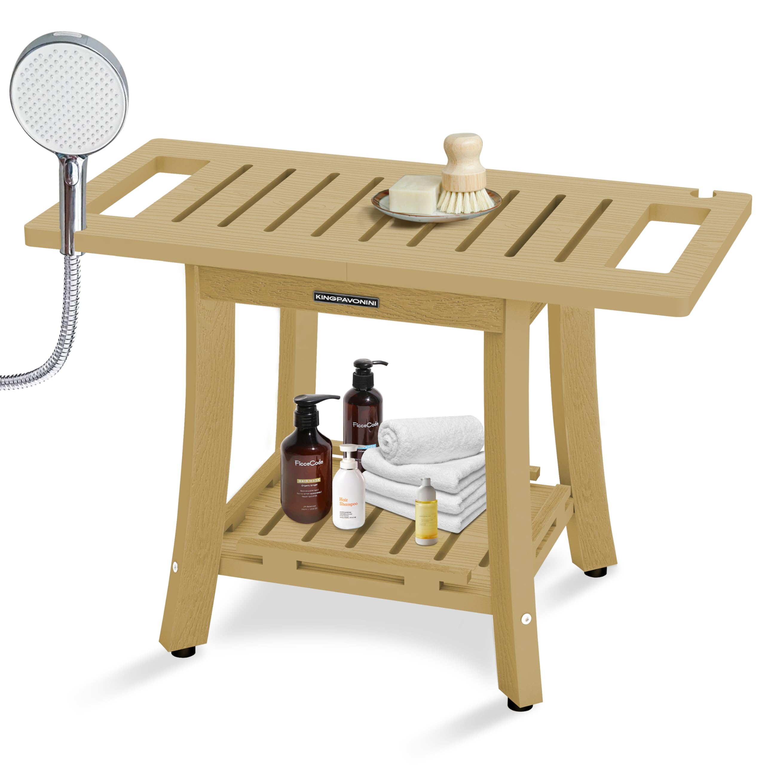 Photo 1 of KingPavonini HDPS Shower Benches for Inside Shower to Sit on, Waterproof Shower Stool for Shaving Legs, Heavy Duty 450LBS Shower Seat with Storage Shelf, Shower Chair for Bathroom/Indoor/Outdoor Use