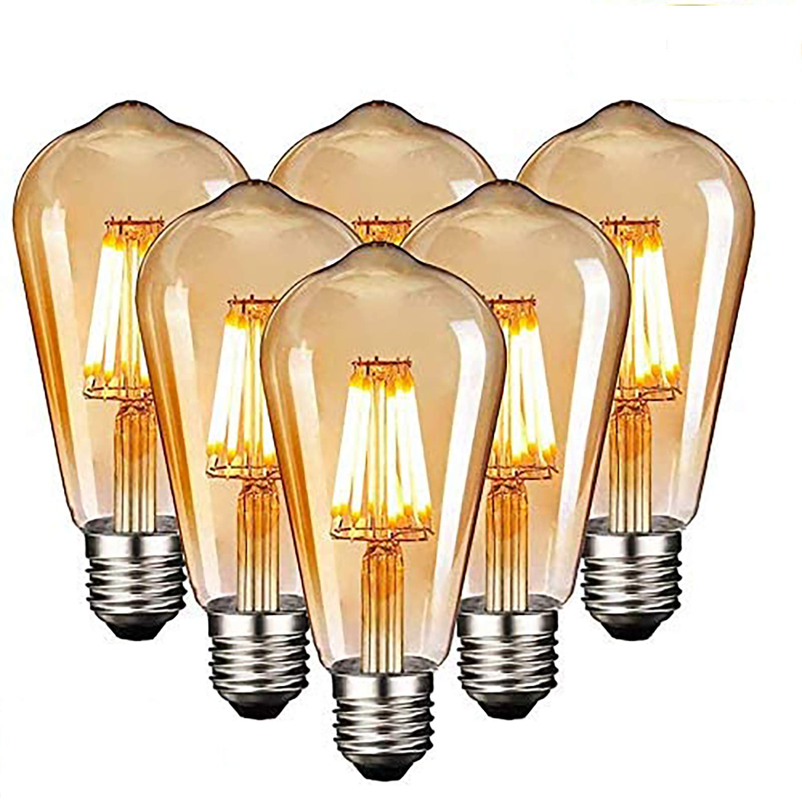 HISAYSY LED Vintage Edison Light Bulb,E27 4W (40W Equivalent) LED Edison Screw Bulb,Retro Antique Style LED Filament Light Bulbs,470LM,2700K Warm White Vintage Edison Bulb,6 Pack