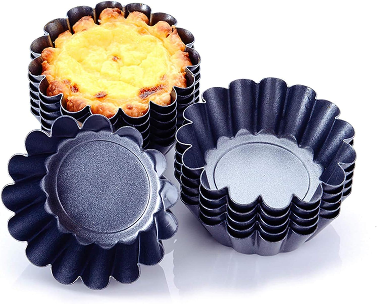 12PCS Egg Tart Molds, Mini Tart Pans, Muffin Cake Mold, Steel Mini Pie
