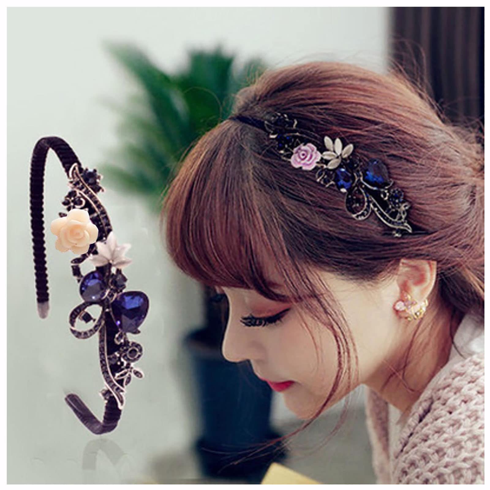 Crystal Rhinestone Headband 1920s Vintage Flower Pearl Hair Hoop Bridal Bow Hair Band Headpiece Accessories for Women Girls (Crystal Flower)