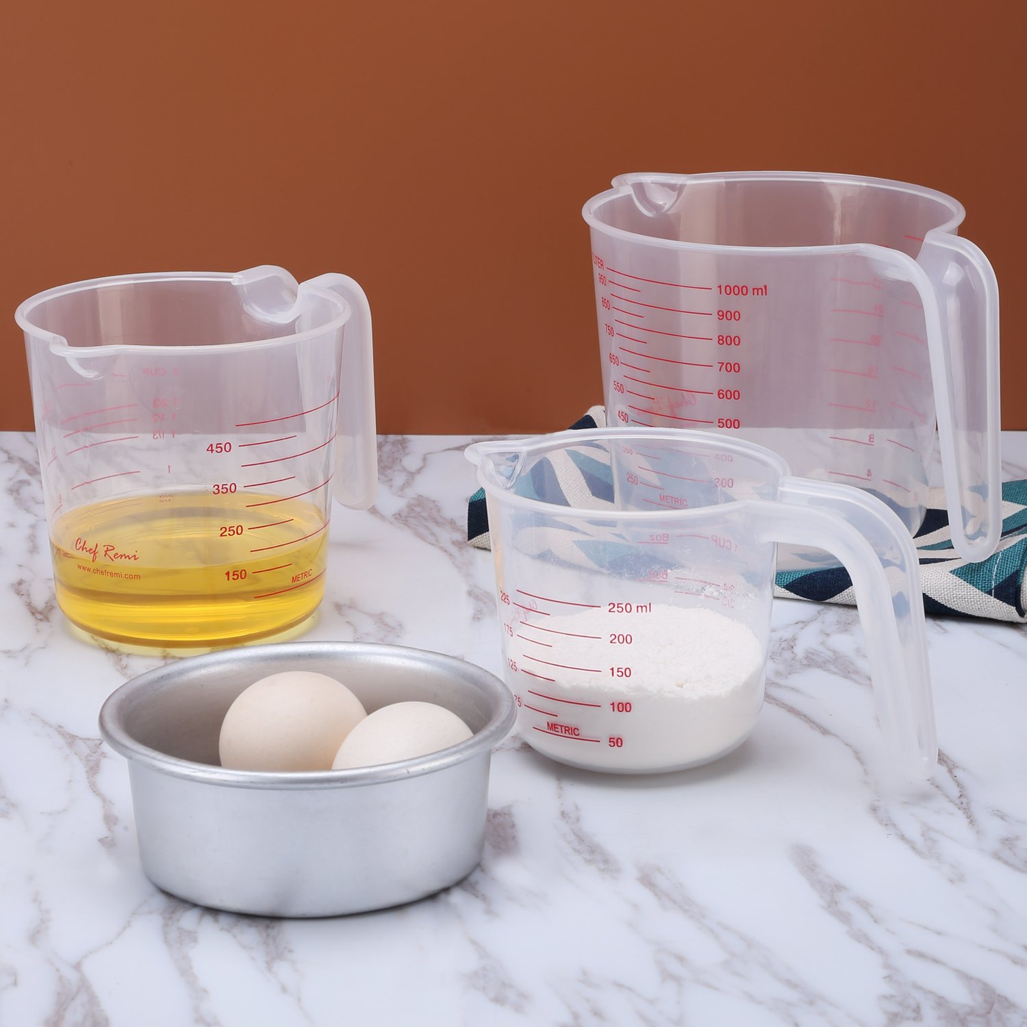 Juego de jarras medidoras de plástico, multifunción (capacidad para 4 tazas, 2 tazas y 1 taza), sin BPA, tazas de medición con agarre en ángulo, básicos para repostería