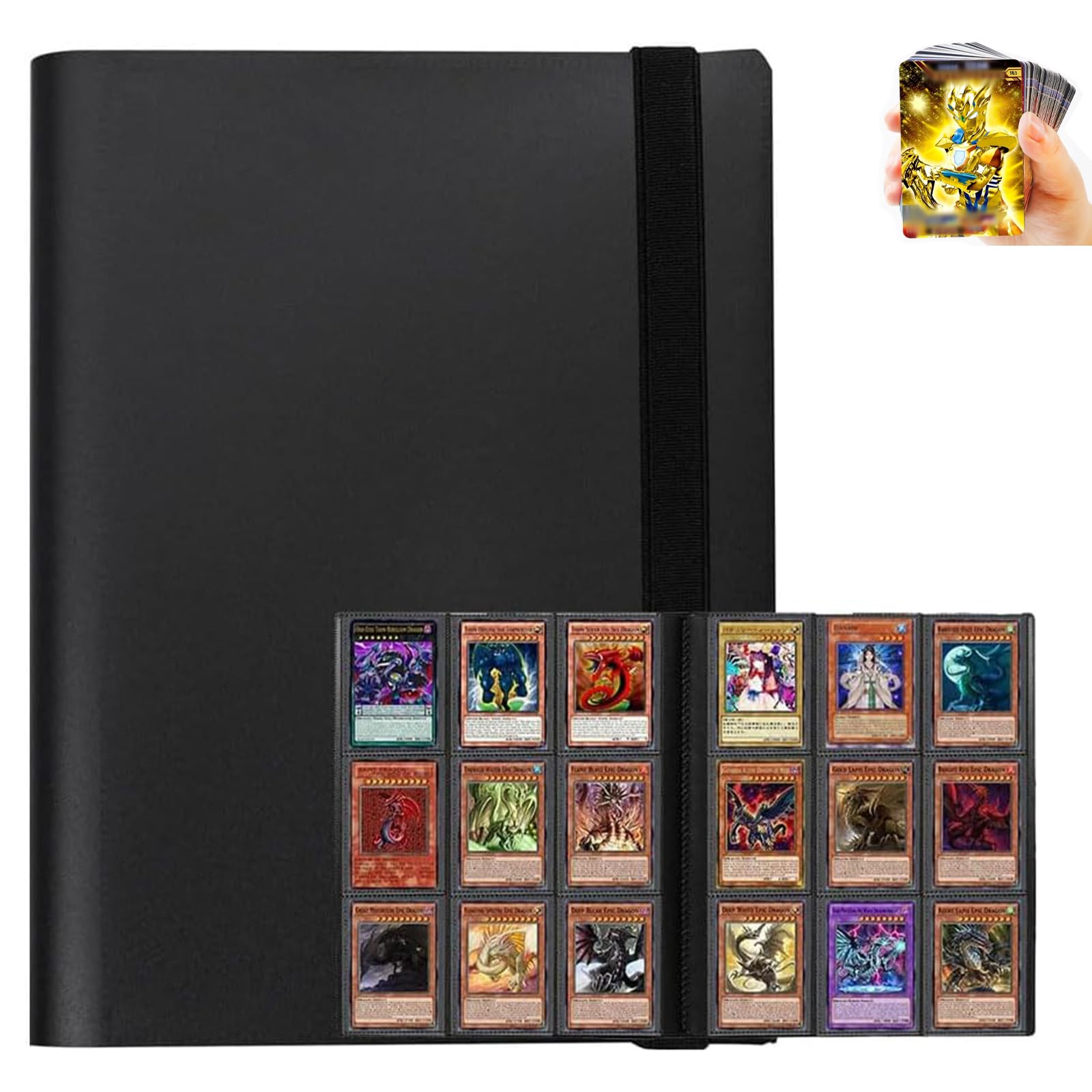 9-Pocket Trading Card Binder, Multiple Pocket Trading Card Album With Straps, 360 Side-Loading Pockets, Durable PU Album for Sports Cards，MTG, Pokemon, Yu-Gi-Oh, Football (Black)