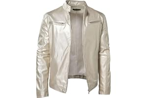 Men Faux Leather Zip Up Jacket Stand Collar Leather Motorcycle Jacket Lightweight Bomber Outwear PU Coat