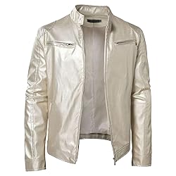 SWJGLITTR Men Slim Fit Motorcyle Leather Jacket