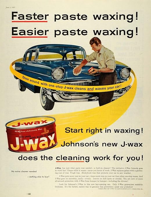 1957 Ad JWax S C Johnson & Son Inc Car Polish Cleaner