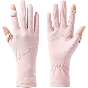 ELLSWEITA Womens UV Protection Gloves Lightweight Full Finger Cooling Gloves for Outdoor Cycling and Daily Activities