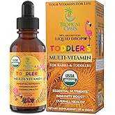 Tropical Oasis USDA Organic Kids Liquid Multivitamin for Toddlers | Organic Toddler Vitamins Liquid Drops for Kids Ages 1-3 | Supports Healthy Immune System | Sugar Free | Vegan | Non-GMO | 2 Fl Oz